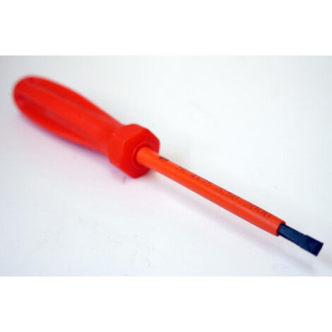 Tournevis plat 4x75mm isolé 1000V lame acier chromé manche bi-matière electricien pour vis tête fendue DERANCOURT