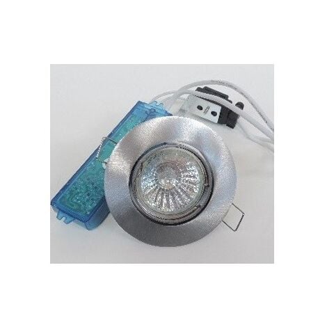 Kit spot encastré Ø 91mm alu brossé orientable avec lampe halogène 50W GU5.3 12V et transfo TBT SMARTUP SEET 7296A