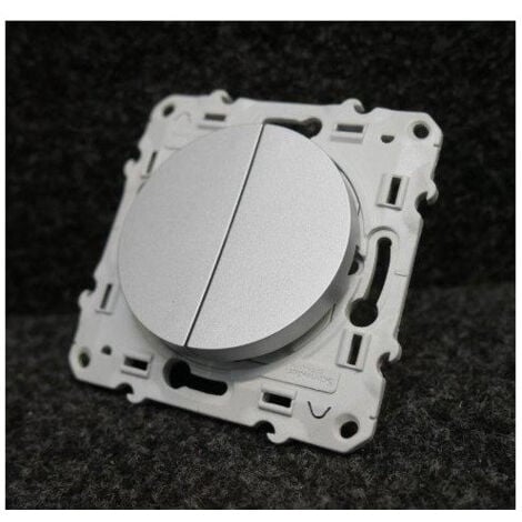Mécanisme double va-et-vient 1 poste 2 modules support + enjoliveur gris aluminium bornes auto série Odace SCHNEIDER