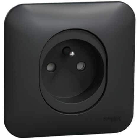 Schneider Electric – Prise de courant complète 2P+T 16A anthracite – Support et plaque bornes automatiques – Installation rapide et sécurisée