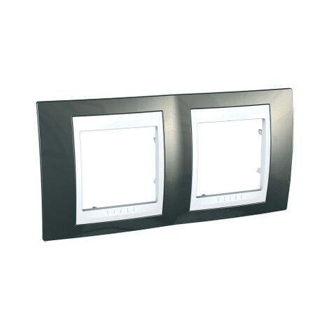 Schneider Electric – Plaque de finition 2 postes champagne gris clair liseré blanc 2x2M H/V entraxe 71mm – Pour appareillage mural Unica – Esthétique moderne