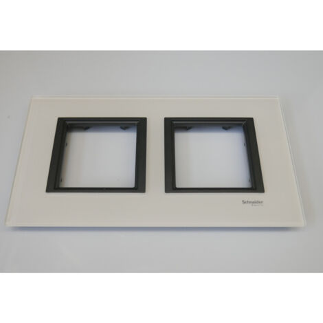 Plaque de finition 2 postes verre blanc liseré noir 2x2M H/V entraxe 71mm pour appareillage mural Unica (1/2)