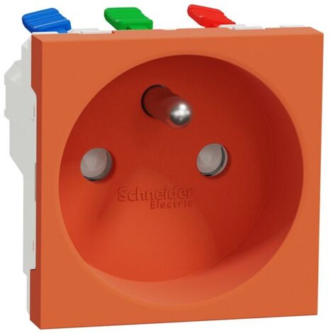 Prise 2P+T 16A 90° orange meca seul (sans support ni plaque) raccord rapide traversant UNICA (1/3)