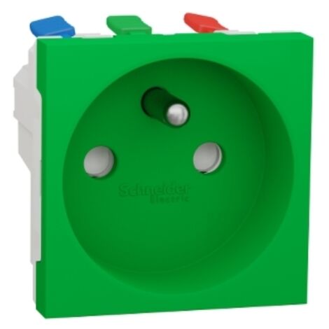 Prise 2P+T 16A 90° vert meca seul (sans support ni plaque) raccord rapide traversant UNICA