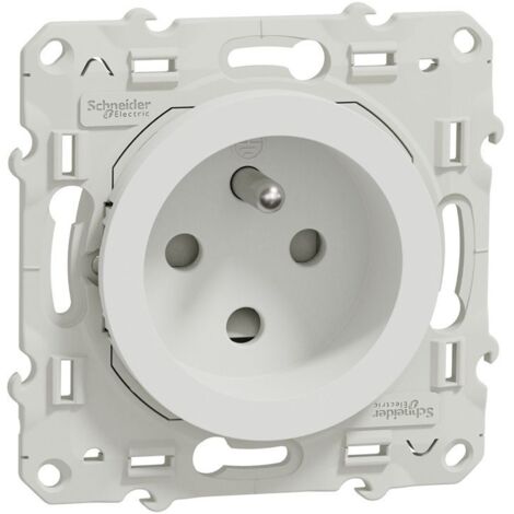 Prise 2P+T 16A à detrompage blanc encastré avec support (sans plaque) bornes vis Odace (1/3)