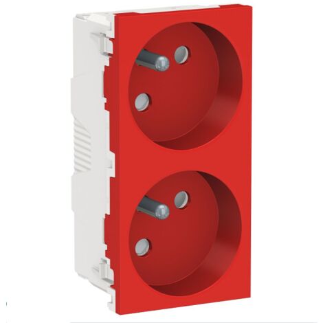 prise de courant - goulotte - 2 x 2p+t - 45d - bornes auto - rouge - schneider electric nu306903t (1/3)