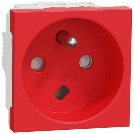 Prise 2P+T 16A 90° detrompage rouge meca seul (sans support ni plaque) raccord rapide goulotte UNICA (1/3)