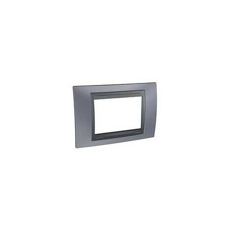 Plaque de finition gris métal bord noir largeur 3 modules horizontale pour appareillage mural Unica top SCHNEIDER MGU66.103.297