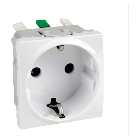 Prise 2P+T 16A SCHUKO (Allemand) blanche 2M à encastrer (sans plaque ni support) bornes auto UNICA (1/2)