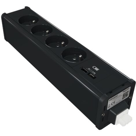 Schneider Electric – Bloc nourrice précâblée 4 prises 2P+T 16A – 2 ports USB A+C 5V 3,1A – Aluminium anthracite pour usage domestique et professionnel (1/3)