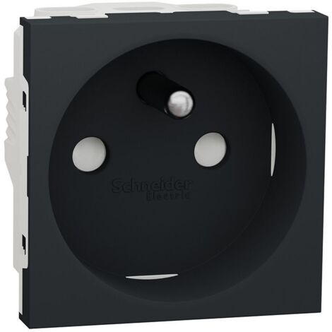 Prise 2P+T 16A FR 90° anthracite meca seul (sans support ni plaque) bornes vis Unica (1/3)