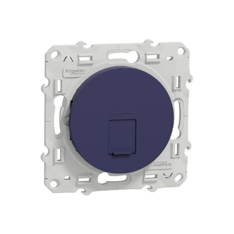 Prise RJ45 CAT6A STP bleu cobalt grade 3 (multimedia) encastré avec support (sans plaque) Odace