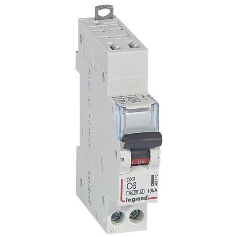 Disjoncteur 6A 1P+N courbe C 230V 1 module 10kA arrivée haute automatique et départ bas à vis DX³6000 LEGRAND (1/2)