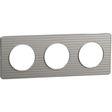 Plaque de finition 3 postes 6 modules alu brossé croco liseré gris alu H-V entraxe 71mm série Odace Touch SCHNEIDER