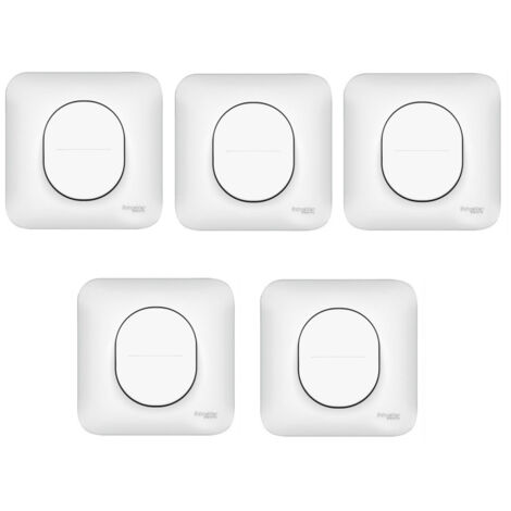 Pack de 5 inter va-et-vient 10A encastré blanc connexion auto complet avec plaque fixation vis/griffes OVALIS