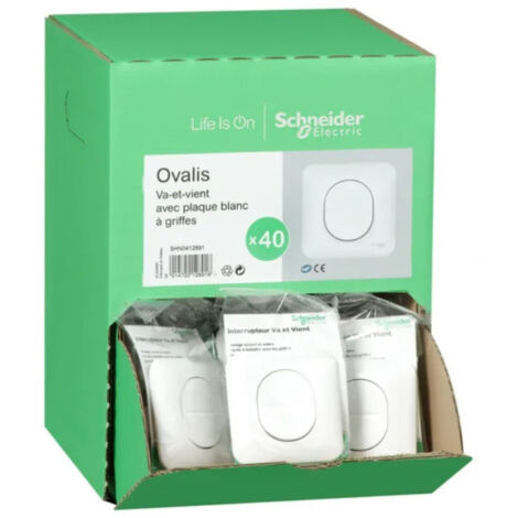 Schneider Electric – Pack de 40 interrupteurs va-et-vient 10A encastrés blancs – Plaque de finition avec bornes auto-fixation – Pour installation électrique professionnelle