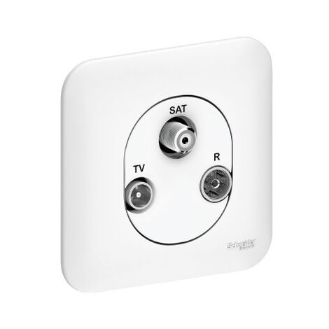 Prise TV / FM / SAT encastré blanc complet avec plaque fixation vis/griffes OVALIS (1/4)