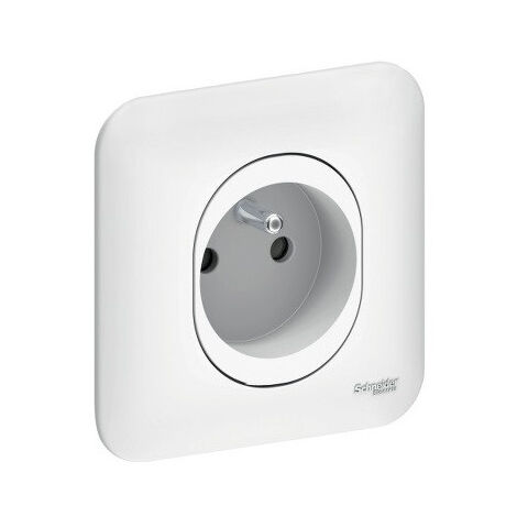 Prise 2P+T 16A encastré blanche complete avec plaque bornes auto fixation vis/griffes OVALIS