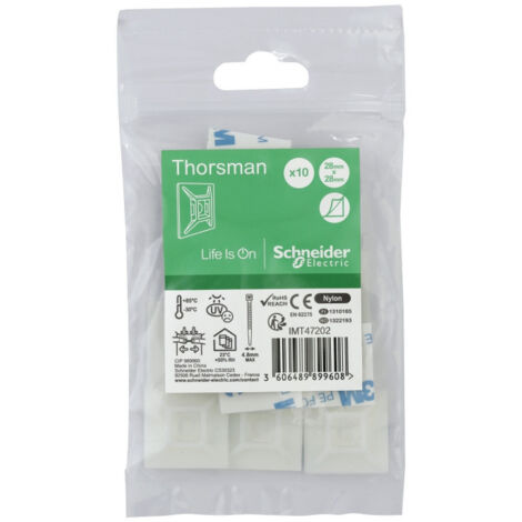 Embase auto-adhésive 28x28mm translucide pour collier serre-cable largeur 4.8mm max (blister de 10) Pa6.6mm anti-UV Thorsman