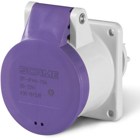Prise à encastrer 2P 32A femelle clapet violet 20-25V 50/60Hz socle 55x55mm pour coffret 6h étanche IP44 IEC309