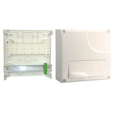 Michaud – Coffret de communication nu 250x250mm – Rail DIN, platine et bornier de terre – Capot avec fenêtre d'accès – Applications communication