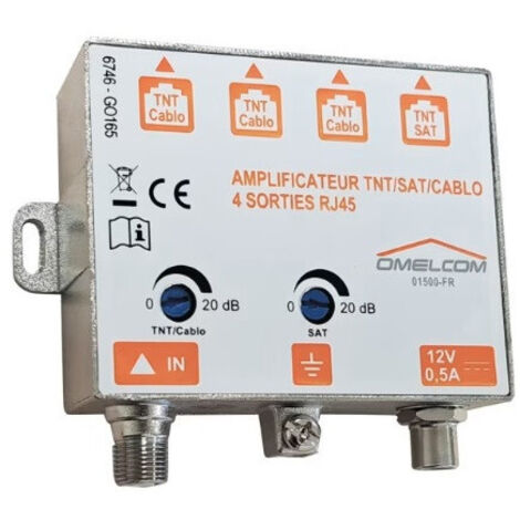 Michaud – Amplificateur TNT/satellite 4 sorties RJ45 – 1 entrée type F – Fréquence 5-2400MHz – Alimentation 12VDC 500mA - 0-1500-FR