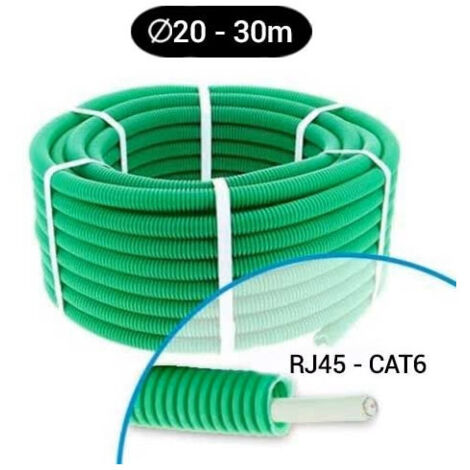 Gaine électrique préfilée 30m – Câble réseau Cat 6 FTP – Diamètre 20mm – 4 paires 6/10 – Impédance 100 ohm pour réseaux informatiques – Qofil - 100ohm