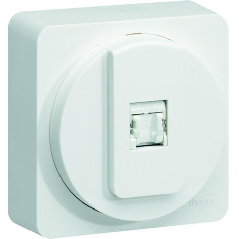 Prise réseau RJ45 catégorie 6 FTP pour grade 2 blanche complète avec cadre saillie Ateha HAGER (1/4)