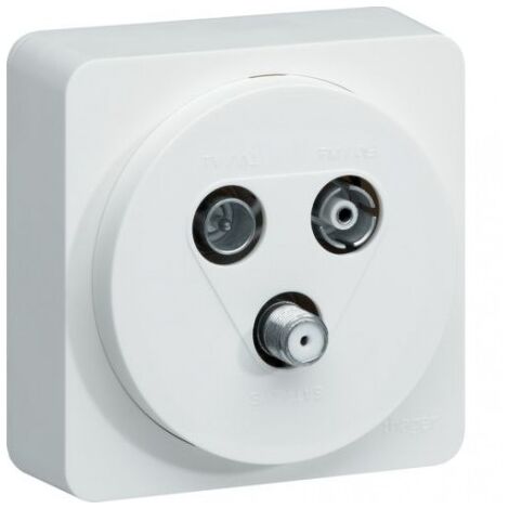 Prise TV+FM+SAT 1 câble coaxial saillie blanche complète ATEHA HAGER WJC256 (1/2)