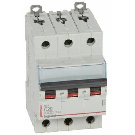 Legrand – Disjoncteur tripolaire 20A – Courbe C – 10kA – Tension 400V – Bornes à vis – Protection IP20 – Remplacement facile en rangée peignée