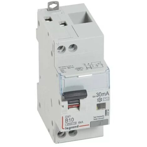 DISJONCTEUR DIFF DX³ 4500 -VIS/VIS- U+N 230V10A TYPEAC 30MA 6KA COURBE B 2 M LEGRAND 410734