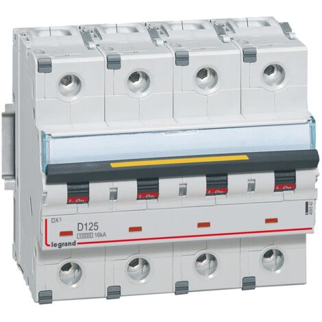 Disjoncteur DX³10000 16kA arrivée haute et départ bas vis 4 Pôles 400V 125A courbe D 6 modules LEGRAND 409542