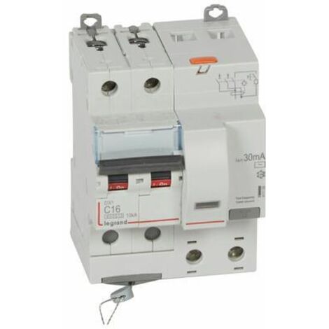 Disjoncteur différentiel monobloc DX³6000 10kA arrivée départ vis 2 Pôles 230V à 400V 16A type AC 30mA LEGRAND 411158