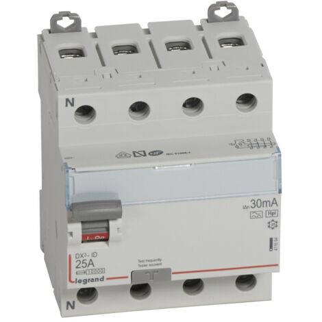 Legrand Interrupteur différentiel DX³-ID arrivée haute et départ bas à vis - 4P 400V 25A typeF 30mA - 4 modules