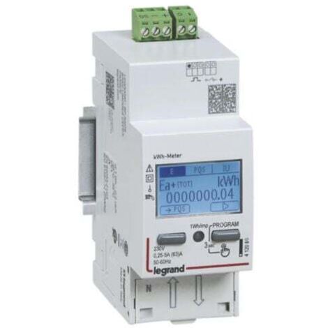 Legrand – Compteur énergie monophasé 63A 230V avec sortie impulsions – Classe de précision B – IP54 – LEG412082