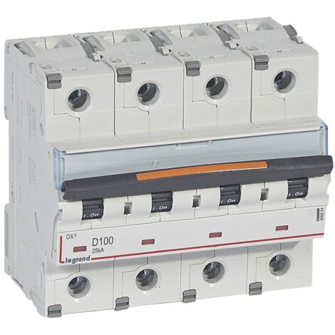 Disjoncteur DX³ 25kA arriv haute / départ bas Vis 4P 100A courbe D 6 mod (1/2)