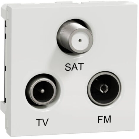 Prise TV + FM + SAT blanc largeur 2M méca 45x45mm sans support ni plaque UNICA NU345018 (1/3)