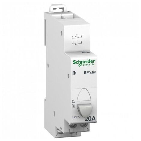 Schneider Electric – Bouton-poussoir modulaire 20A contact 1O+1F 230V – Pour contrôle d'appareils électriques – 16187