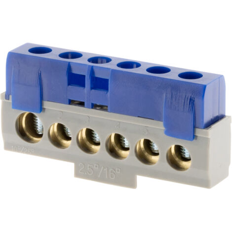 Thomson – Bornier neutre 6 connexions bleu – Connexions 5x 2,5-16mm² et 1x 10-25mm² – Intensité 100A – Résistance à la chaleur 850°C