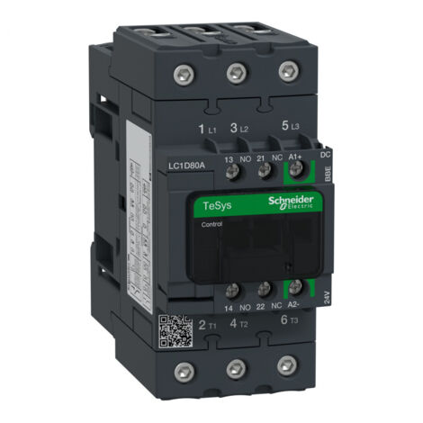 Contacteur 80A 3P 3F contacts aux 1F+1O bobine 24VCC 440V AC-3 connecteurs à vis BTR EverLink TeSys (1/2)