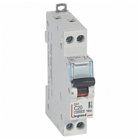Disjoncteur 20A 1P+N courbe C 16kA arrivé haute/départ bas bornes vis 1M DX³ 10000 LEGRAND 409153