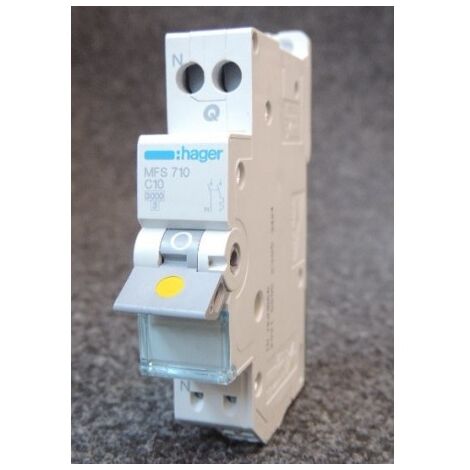 Disjoncteur 10A 1P+N courbe C 3kA 1 Module bornes auto Sanvis HAGER MFS710