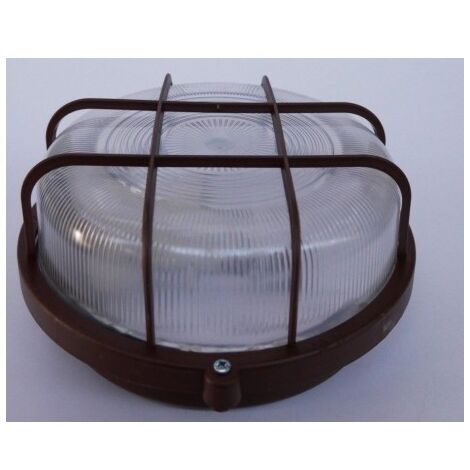 Hublot exterieur Ø 190mm avec grille plast marron pour lampe E27 100W max (non incl) 230V diffuseur verre IP44 PROTEC