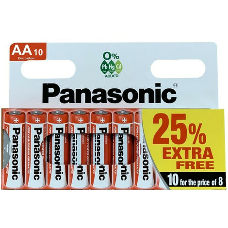 Blister de 10 piles LR06 AA 1.5V (8+2 gratuites) Saline Zinc Carbon  Panasonic