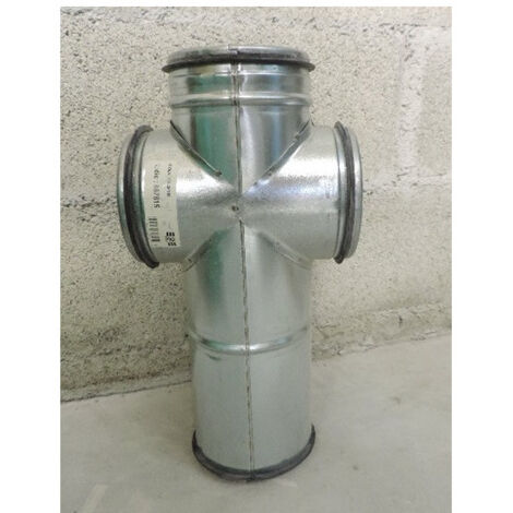 Unelvent – Collecteur d'étage acier galvanisé classe C – 2 piquages à 180° – Diamètre 125 mm pour systèmes de plomberie – Installation facile