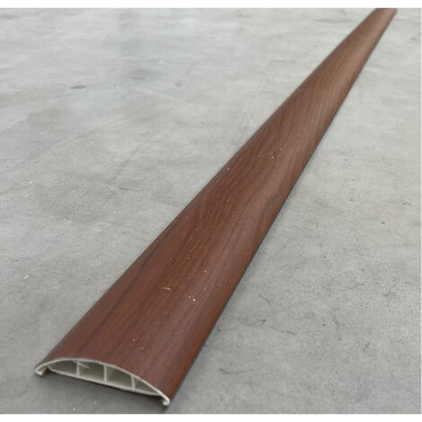 Passage de plancher 75x20mm en bois acajou – Adhésif avec couvercle arrondi – 4 compartiments pour gestion câbles – Protec