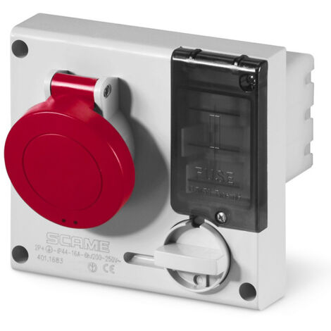 Prise à encastrer verrouillable 3P+N+T 16A femelle rouge 380-415V 50-60Hz étanche IP44 – Porte-fusible 6H – Mode de pose électricité – Scame