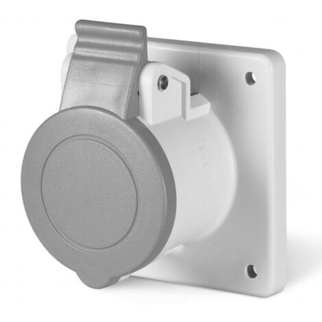 Prise à encastrer 2P+T 16A femelle clapet gris 50-250V DC socle 75x75mm pour coffret 3h étanche IP44 EUREKA