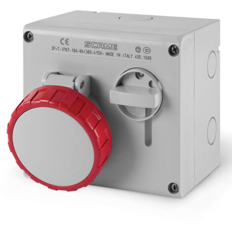 Prise socle saillie verrouillable 3P+T 32A femelle 380-415V 50-60Hz rouge 6H base 136x125mm étanche IP67 OMNIA