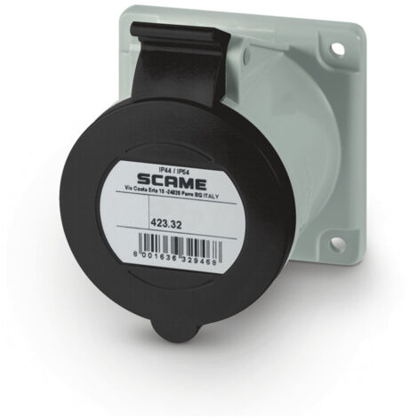 Prise à encastrer 3P+N+T 32A femelle clapet noir 480-500V 50/60Hz socle 75x75mm pour coffret 7h étanche IP44/54 EUREKA
